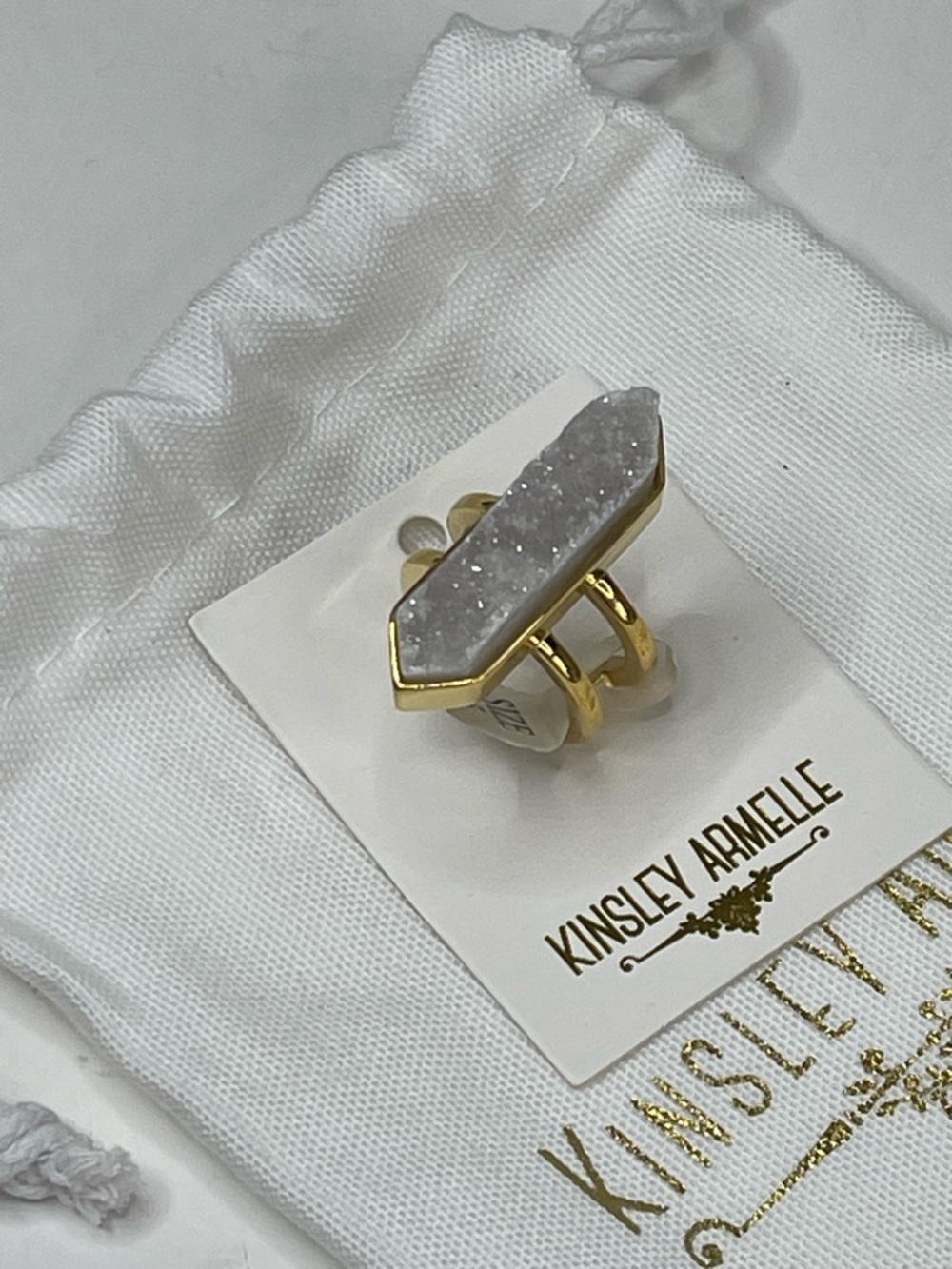 Kinsley Armelle Gold Druzy Bar Ring with White Crystal - Picture 2 of 5
